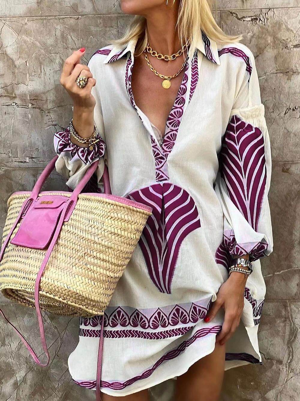Amber | Printed Long Sleeve Mini Dress