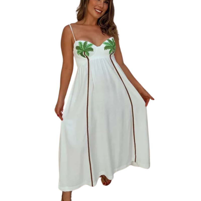 Elvie | Chic Printed Strappy Maxi Dress